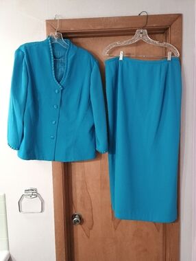 Plaza South Women's Teal Skirt Set Suit - Classic Office Size 16 Grannycore